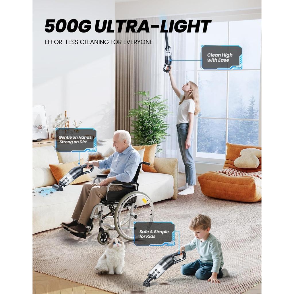 Handheld Vacuum Cordless, 26,000 Pa High Power Suction, Portable Rechargeable Car Vacuum Cleaner for Home, Pet Hair, Keyboard & Furniture, Black