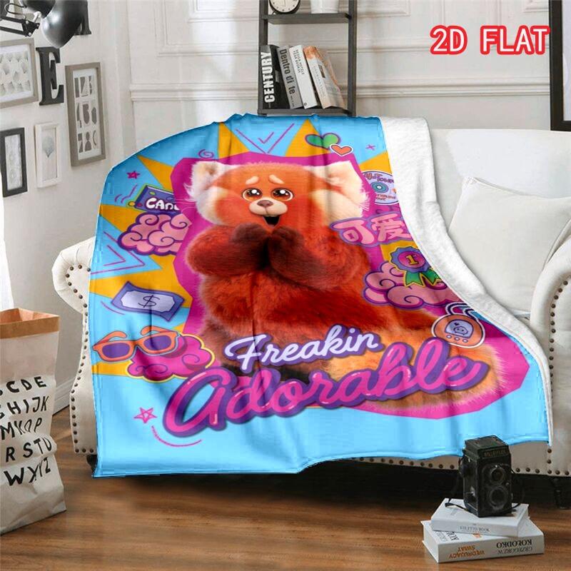 Cute Turning Red Mei Red Panda Cartoon Graffiti Print Soft Flannel Throw Blanket Lightweight Warm Sofa Couch Bed Home Decor Cover