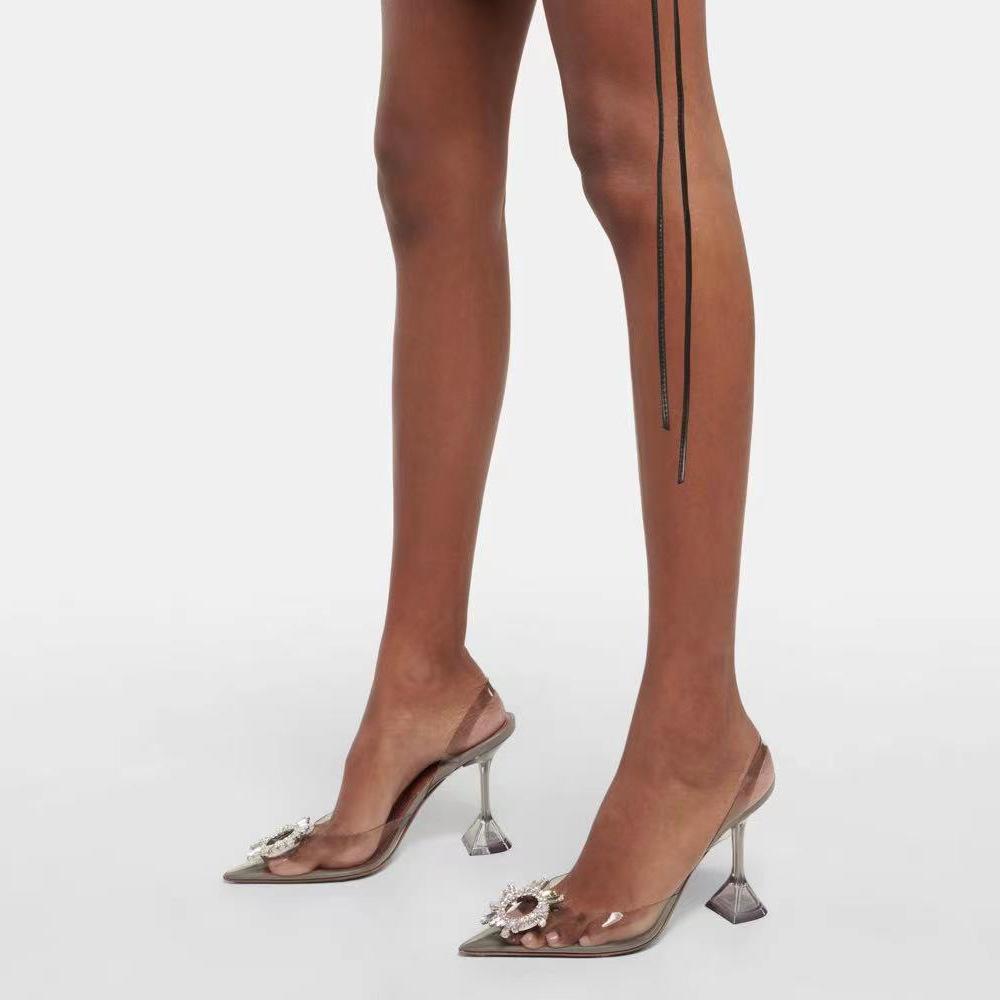 Pointed transparent sandals Annina Muabbi new rhinestone sun buckle sexy bag head high heel women