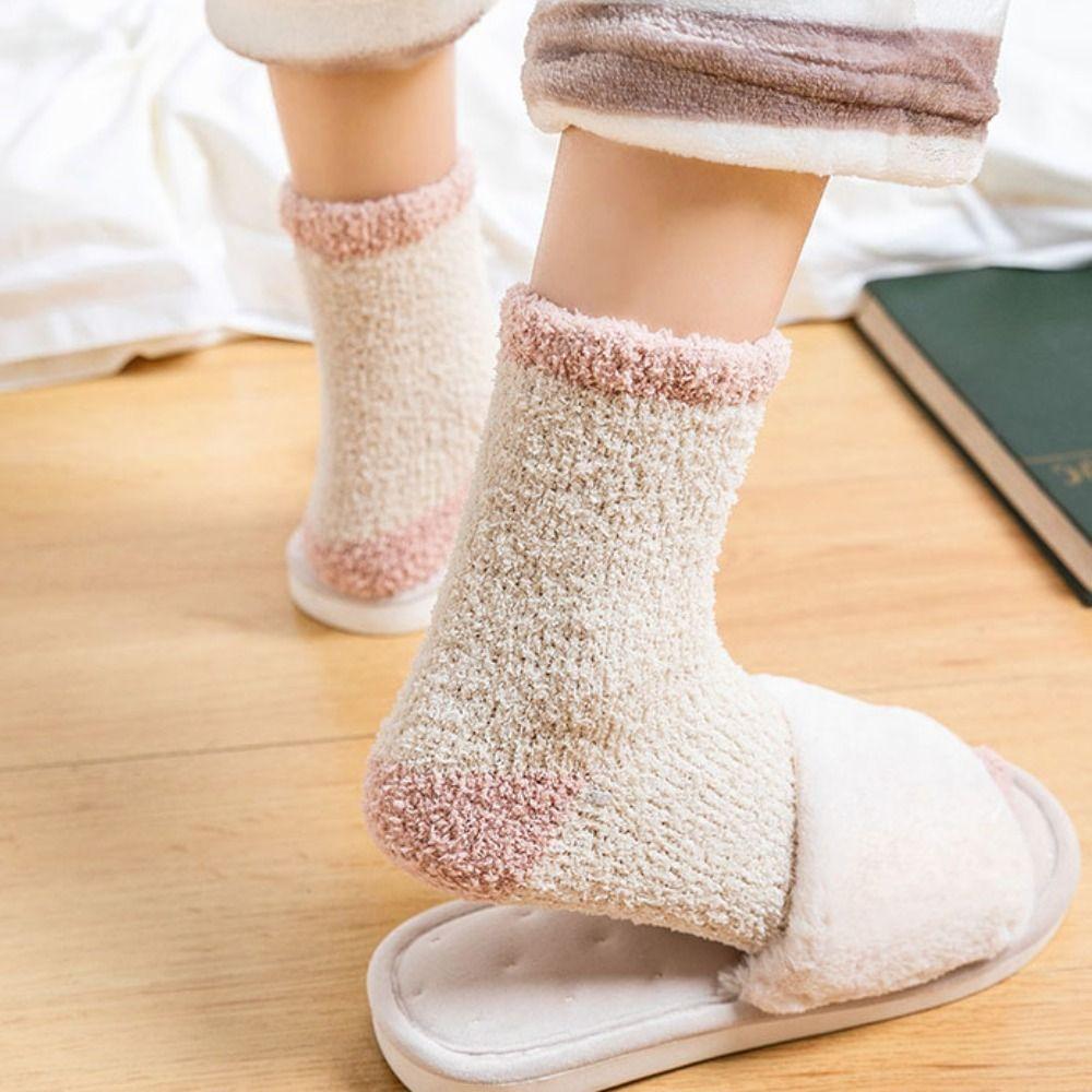 5Pairs Thickened Floor Plush Socks Winter Warm Boat Socks Women Coral Fleece Socks  For Female Men