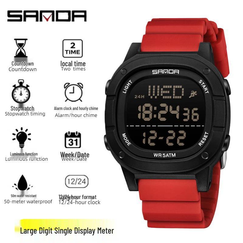 Sanda Men s Multifunctional Waterproof Luminous Square Watch with Alarm & Stopwatch