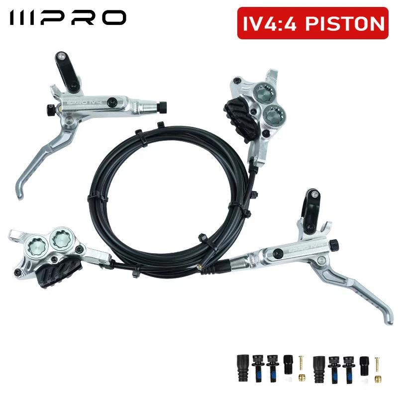 IIIPRO IV4 Bicycle Hydraulic Brakes Set 4 Piston Bike Hydraulic Disc Brake Set 160mm Road MTB Oil Pressure Brake Disc TITANIUM Brake