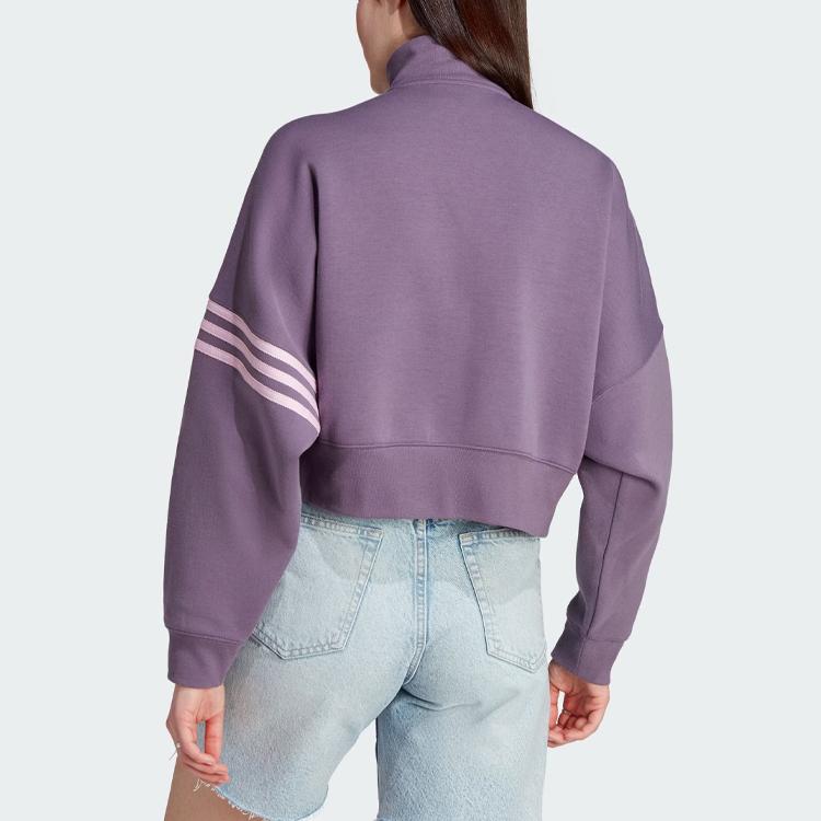 adidas Originals Adicolor Neuclassics Logo Embroidered Striped Zip High Neck Sports Jacket Women Jacket Dark-Gray Violet IP6507