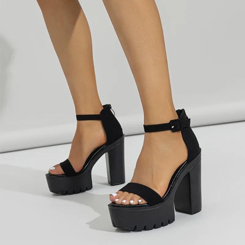 

Fashion Summer New Simple Word with Thick Sole Thick Heel Women s Sandals 35 чорний