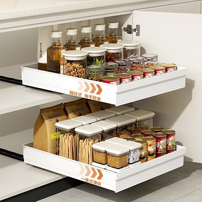 1Pc Kitchen Storage Rack With Slide Rails Pull-Out Drawer Type Storage Tray Spice Box Storage Rack For Cupboard Cabinet