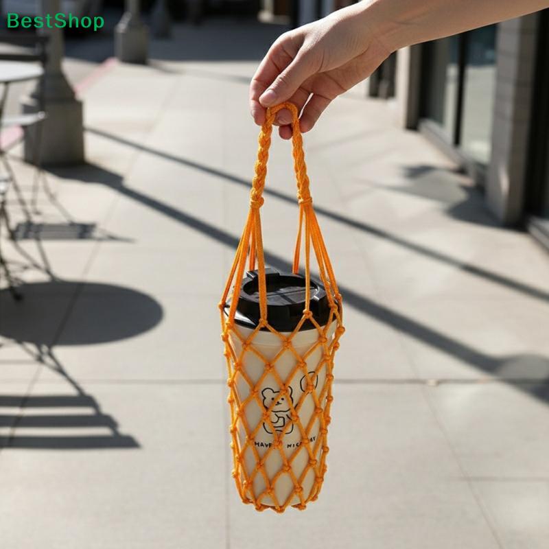 Macramé Waterfleshouder, Handgeweven Netzak Bekerhoes met Handvat, Herbruikbare Bekerhouder voor Koffiekopje, Waterfles