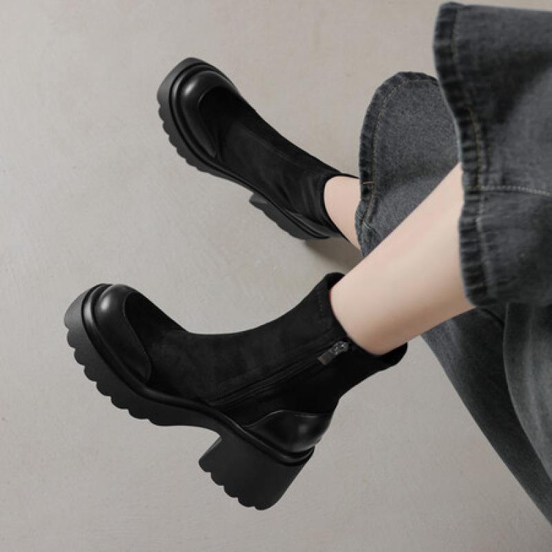 Autumn and Winter Suede Large Size Martin Boots Women's Platform Women's Boots Non-slip and Comfortable Side Zipper Solid Color New Medium Boots Women