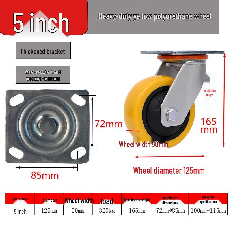 Heavy-Duty Anti-Winding Yellow Polyurethane Caster Wheels 4"-8"