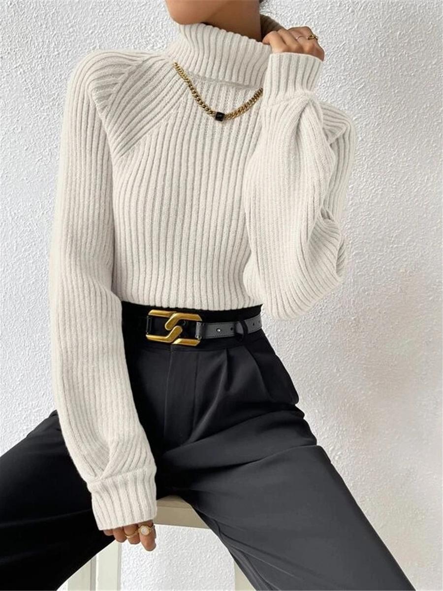

Autumn Winter Loose Fit High Neck Shoulder Cutout Knit Pullover Sweater for Women L білий