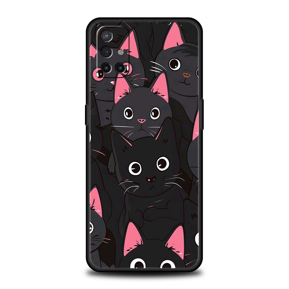 Phone Case For OnePlus 12 11 10 9 Pro 9T 12R 10R 9R 9RT 10T 8T 8 7 6T 7T Nord 2T CE 2 5G N200 N100 Cover Cute Cartoon Black Cat