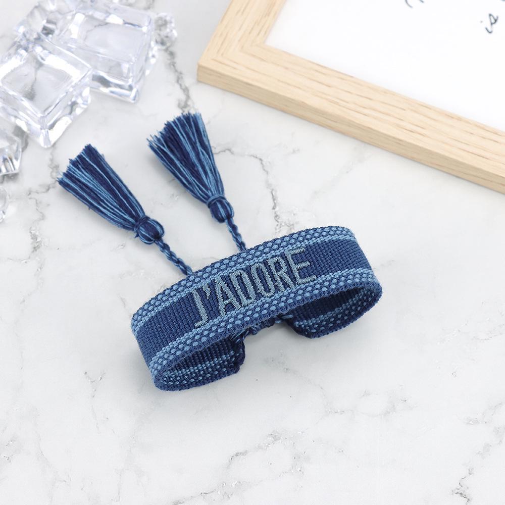J'adore Bracelet: Embroidered Letter Tassel Wristband for Women & Couples