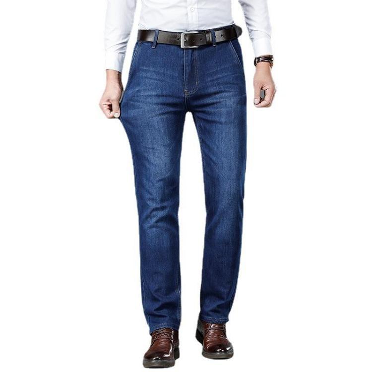 High End High Waisted Straight Tube Men's Stretch Jeans Spring New Thick Pants