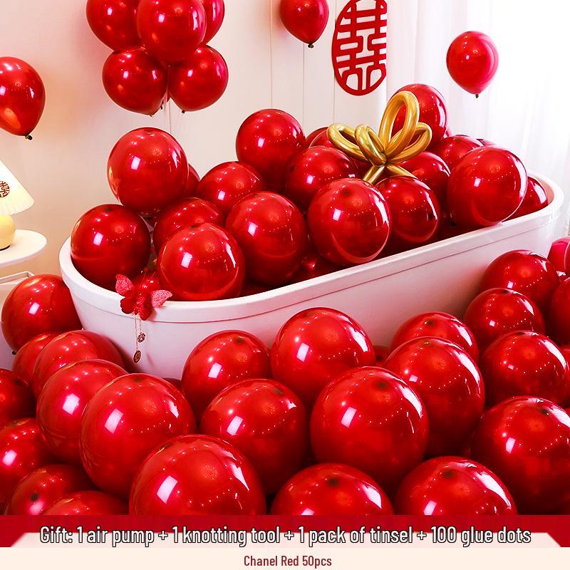 Red Double-Layer Wedding Balloon Arrangement Set for Bridal Chamber & Engagement