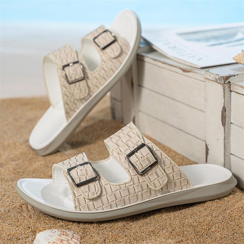 Men Luxury Crocodile Pattern Pu Leather Casual Slippers Summer New Beach Slippers For Men Non Slip Flat Sandals