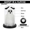 Battery Operated LED Table Lamp Halloween Light Up Ghost in Dome Cloche, Cute Night Spooky Indoor Home Decor with Bats for Kitchen Mantel Tabletop