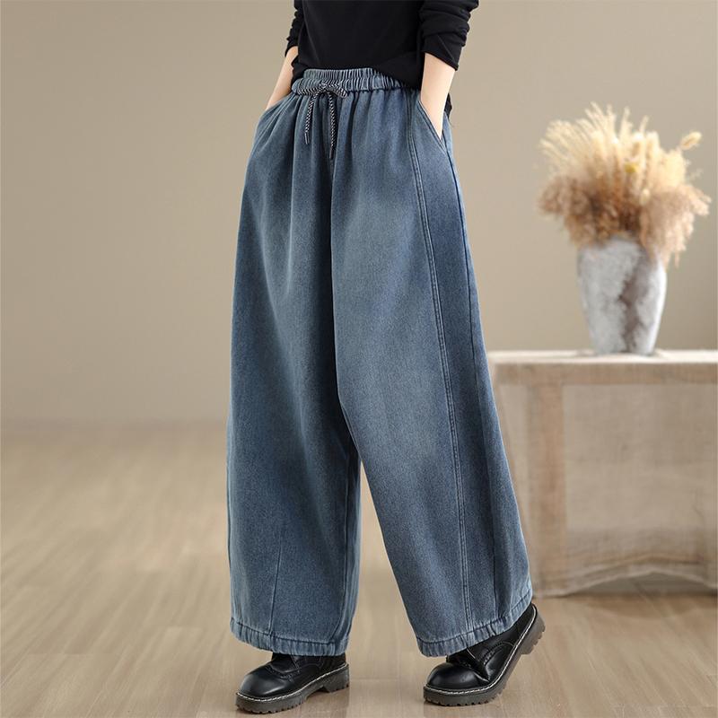 DIMANAF 2025 Autumn Winter Plus Size Jeans Thicken New Women Vintage Cotton Denim Long Pants Flocking