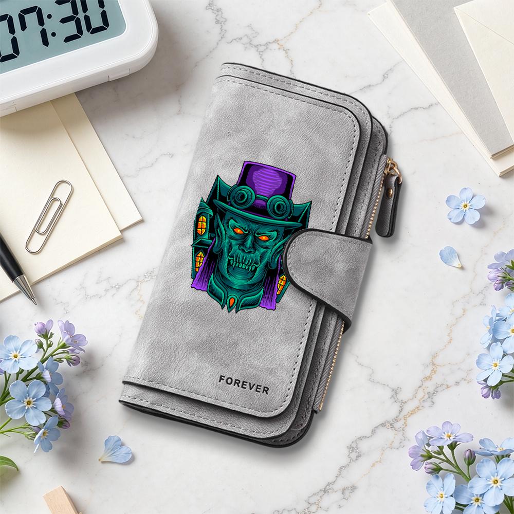 Gothic Demon Pattern Long Wallet Fashion Casual Card Holder Large Capacity Portable Purse for Daily Use