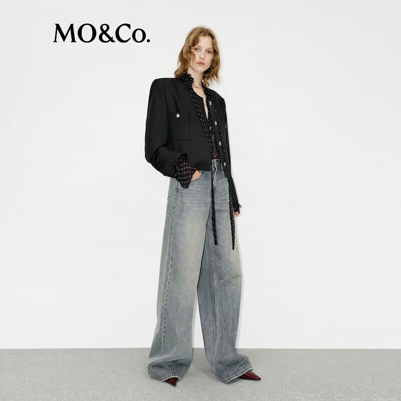 

MO&Co. Lamb Wool Blend Collarless Short Jacket M 165