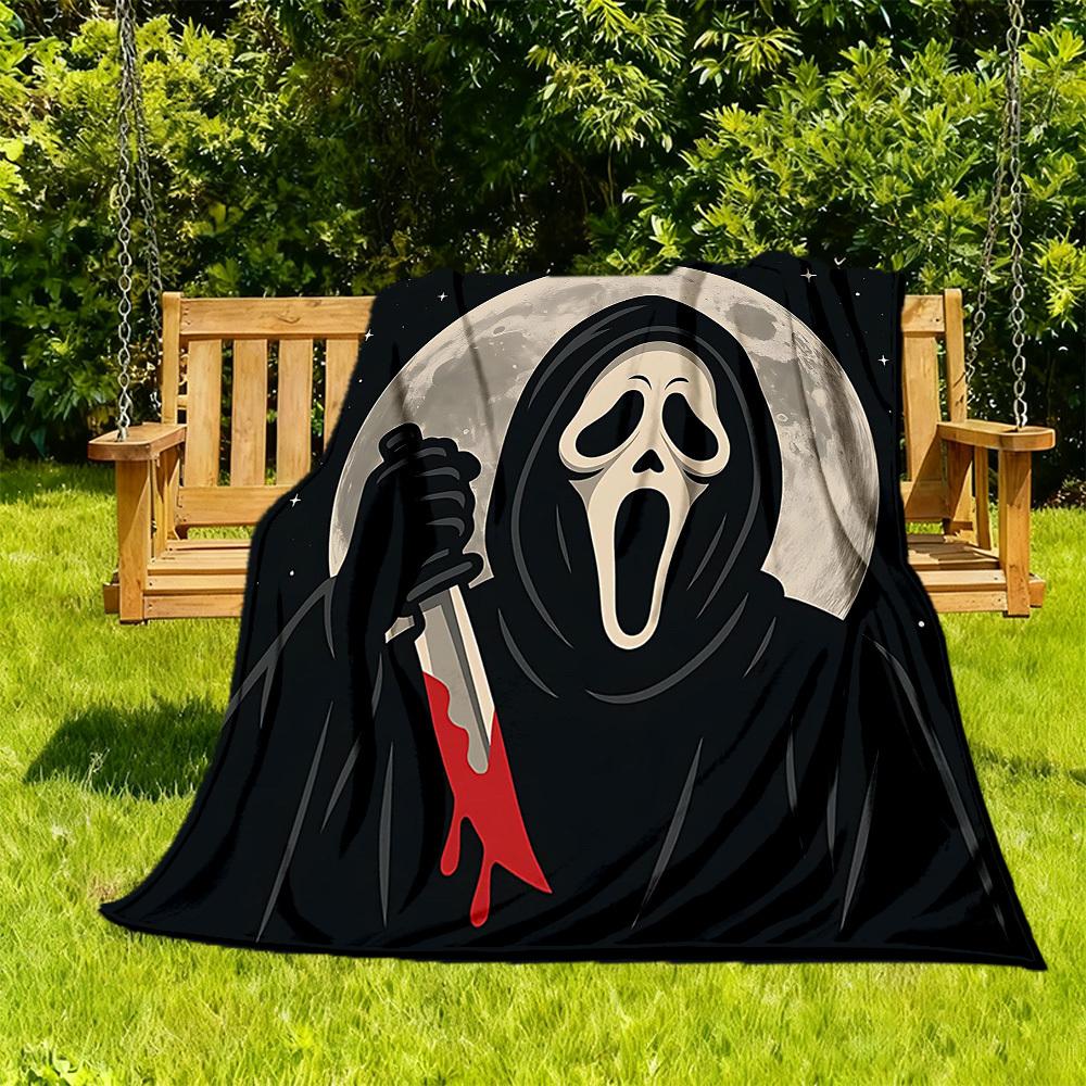 1PC Ghostface Scream Outdoor Flannel Throw Blanket - HD Printed Lightweight Soft Warm All-Season Blanket for Sofa, Bed, Travel, Camping 036
