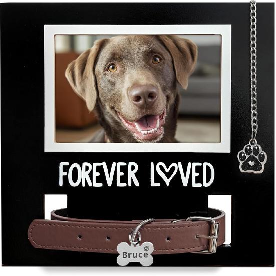 MYPAWLETS Dog/Cat Collar Memorial Frame with Paw Print Charm,Pet Loss Sympathy Gift,Pets Memorial Gift for Loss of Dog,Forever Loved Pet Keepsake