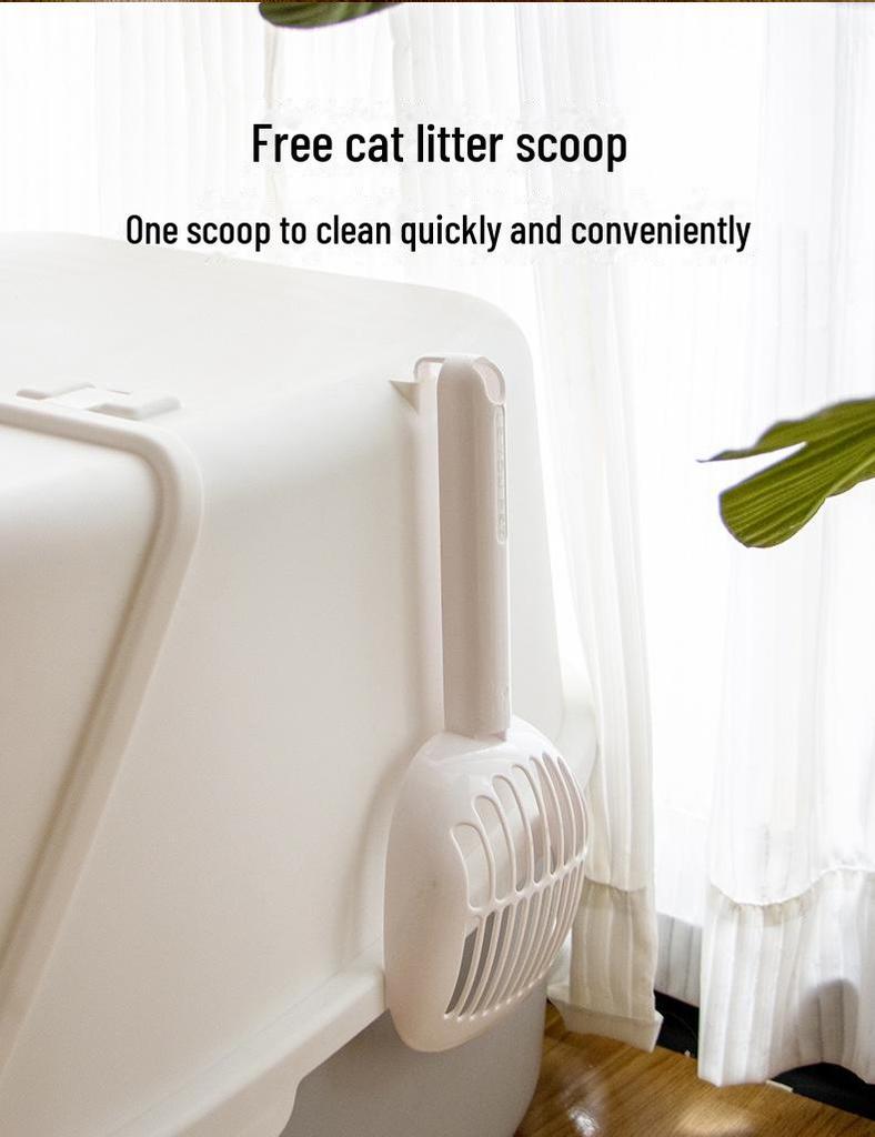 Uzavřená kočičí toaleta s odklápěcím víkem, deodorizační funkcí a lopatkou, odolná proti stříkající vodě a nadměrně velká pro snadné čištění