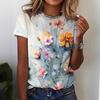 Summer Round Neck 3D Floral Pattern Printed Top, Fashionable Casual Short Sleeved Women's T-shirts