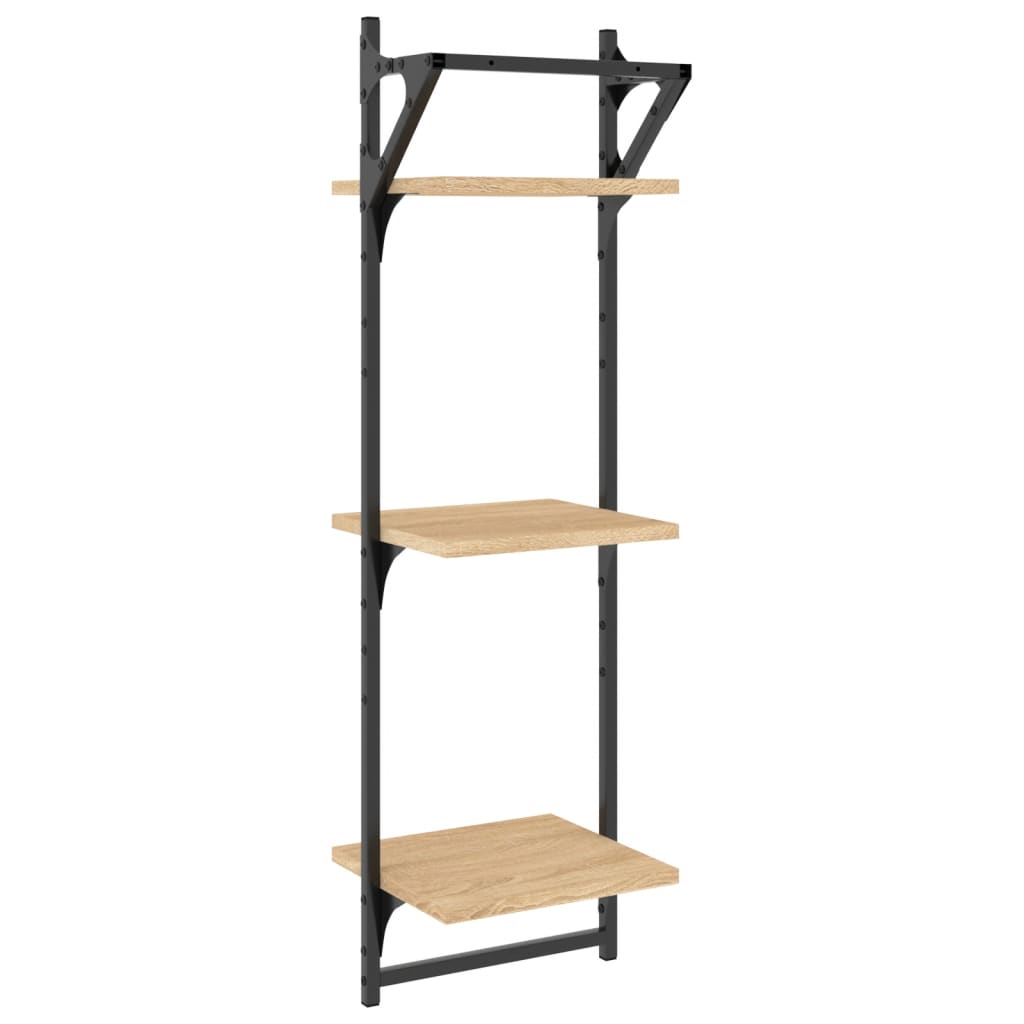 Wall Shelves with 3 Shelves and Bars 2 pcs Sonoma Oak