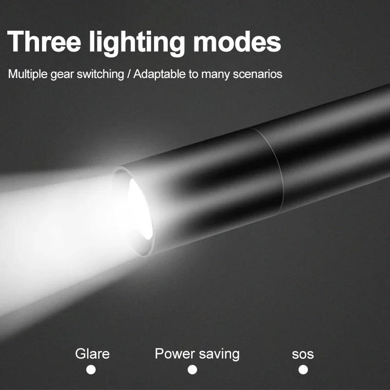 Mini Telescopic Zoom Flashlight 3 Light Mode Torch USB Rechargable Waterproof Powerful Flashlights Outdoor Portable Torch Lamp
