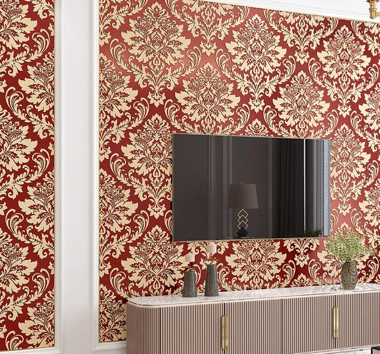 European 3D Relief Embossed Damask Wallpaper Bedroom Living Room Background Floral Pattern 3D Textured Wall Paper Home Decor