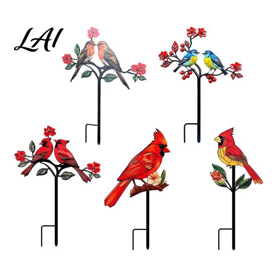 Ground Stake Metal Bird Garden Decor Weather Resistant Printed Flat Yard Art Ornament Rustproof Planter Durable Outdoor Lawn Decor Pot Insert