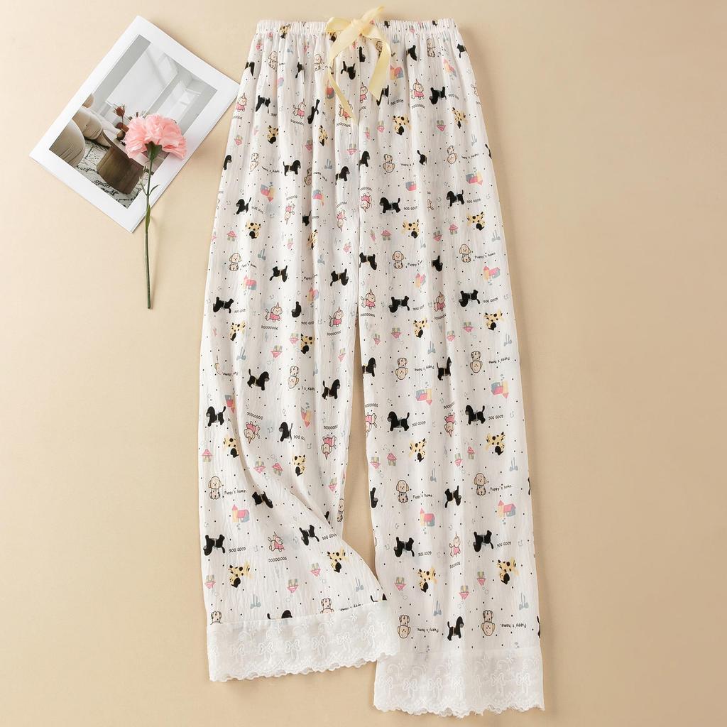 Women's Summer Floral Lace Cotton Pajama Pants - Lightweight, Loose-Fit, Versatile for Home or Outdoors