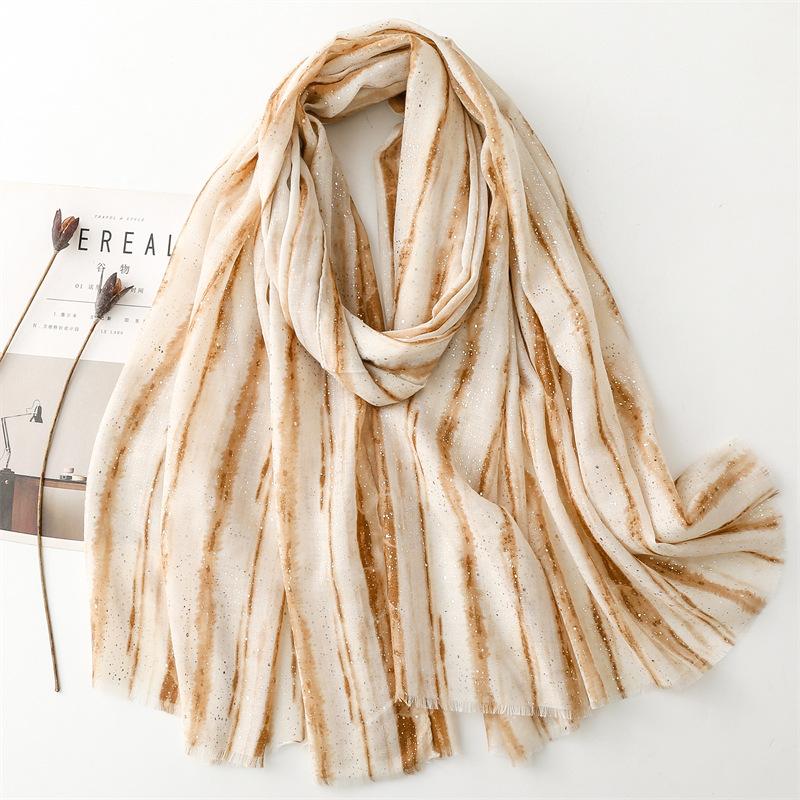 New Autumn And Winter Cotton And Linen Scarf Golden Bamboo Forest Gradient Edge Scarf Warm Shawl Lady 90X180Cm