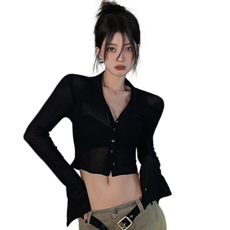 

Women s Sunscreen Shirt Women s Shirt Short Style Design Sense Mesh One Size