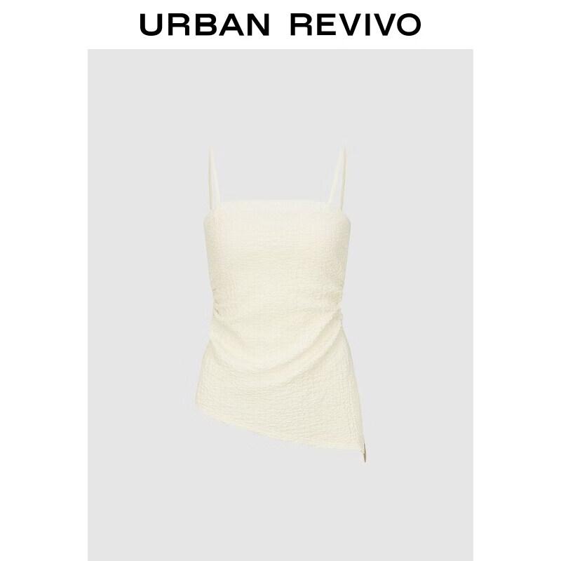 UR 2026 Summer Women s Textured Ruched Asymmetrical T-shirt L кремовый