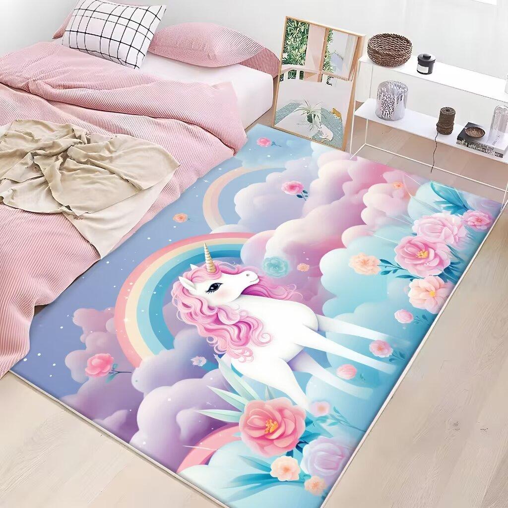 Cute Pink Fluffy Carpet Washable Non Slip Large Area Rug for Kids Bedroom Home Decor Flannel Mat