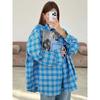 Fashion Style Loose Plaid Retro Lapels Casual Shirt Loose Plaid Long Sleeved Shirt