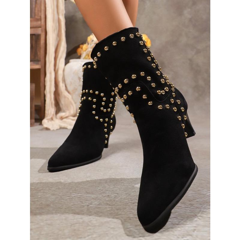 Women's Plus Size New Autumn Nubuck Rivet Stiletto Mid-Calf Martin Boots