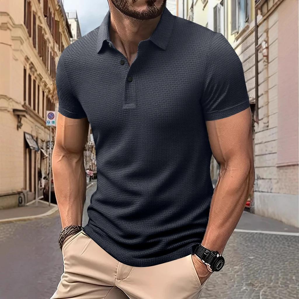 New Men's Business Casual Short Sleeved Bone Flower Solid Color POLO Shirt Fashion Breathable Comfortable Summer Versatile Top