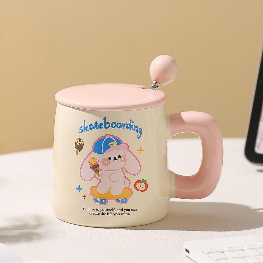 Cute Animal Mugs Home Cartoon Couple Breakfast Coffee Cups with LIDS Ceramic Cups High Appearance Level Girls Drinking Water