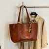 Vintage Large Capacity Tote Bag Women Retro Pu Leather Shoulder Bag Coffee Brown Black Handbag Ladies Commute Laptop Bag Travel