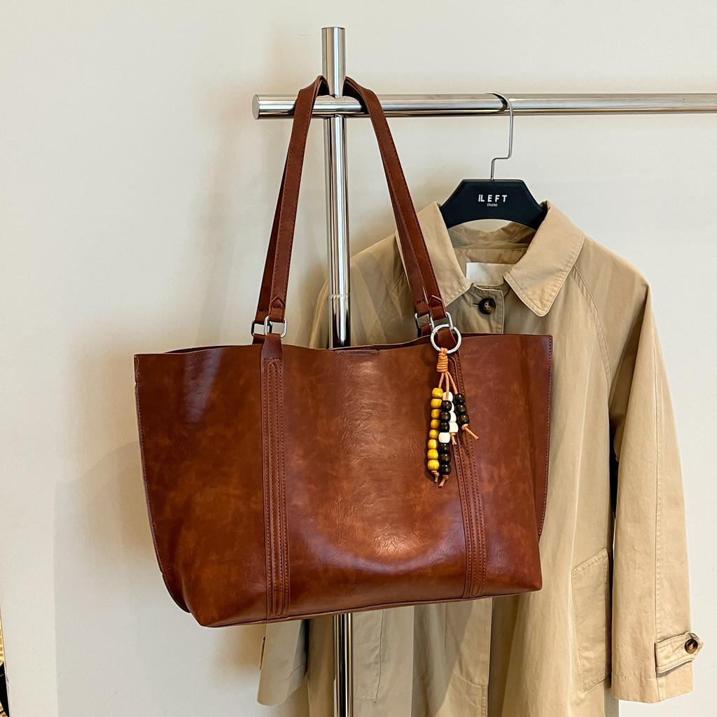 Vintage Large Capacity Tote Bag Women Retro Pu Leather Shoulder Bag Coffee Brown Black Handbag Ladies Commute Laptop Bag Travel