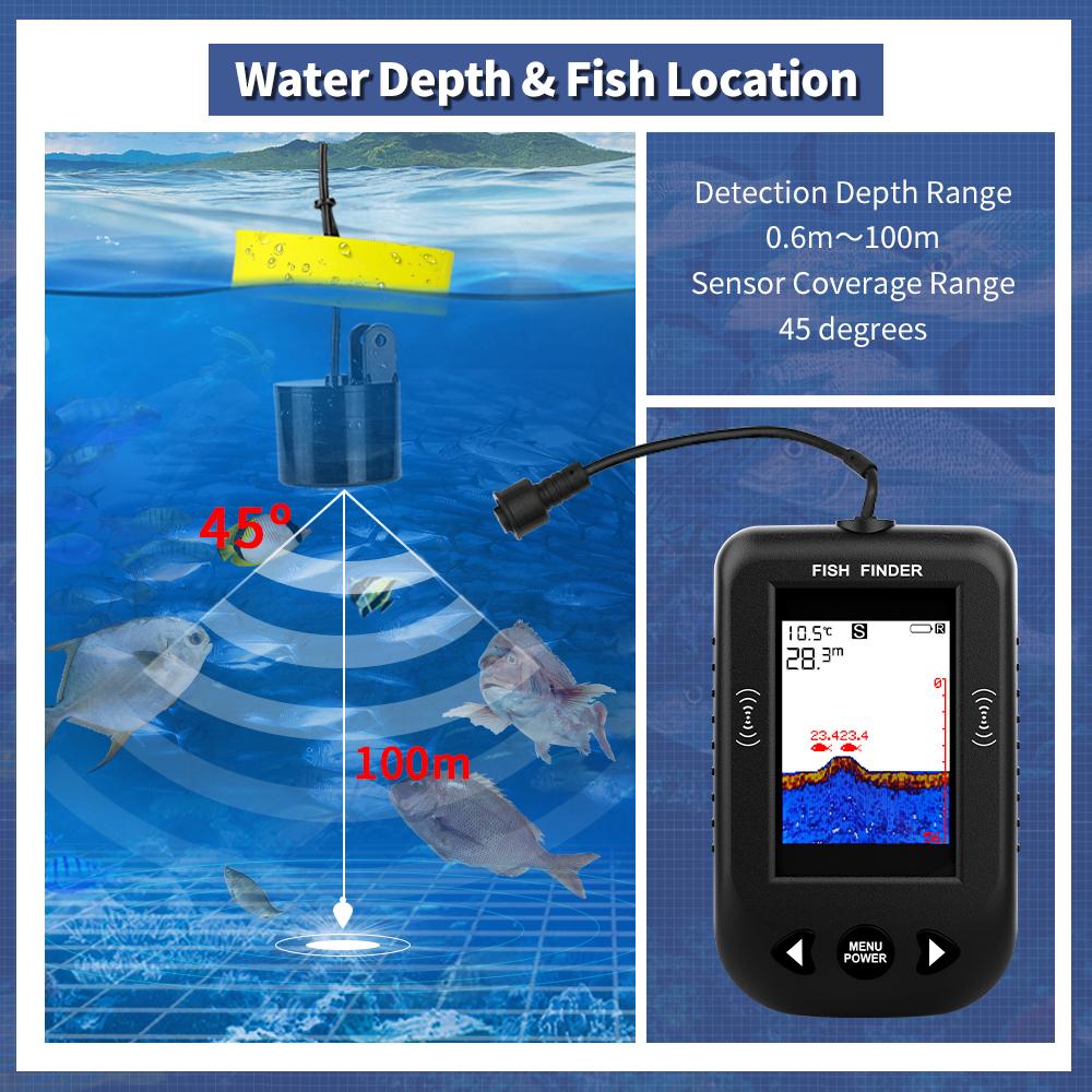 Erchang Portable Fish Finder Water Depth Echo Sounder Temperature Fishfinder with Wired Sonar Sensor Transducer For Fishing