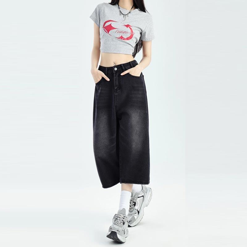 Shorts Denim For Highwaisted Wideleg Women Summer Baggy Midlength Jeans Pants Solid Casual Clothing Streetwear