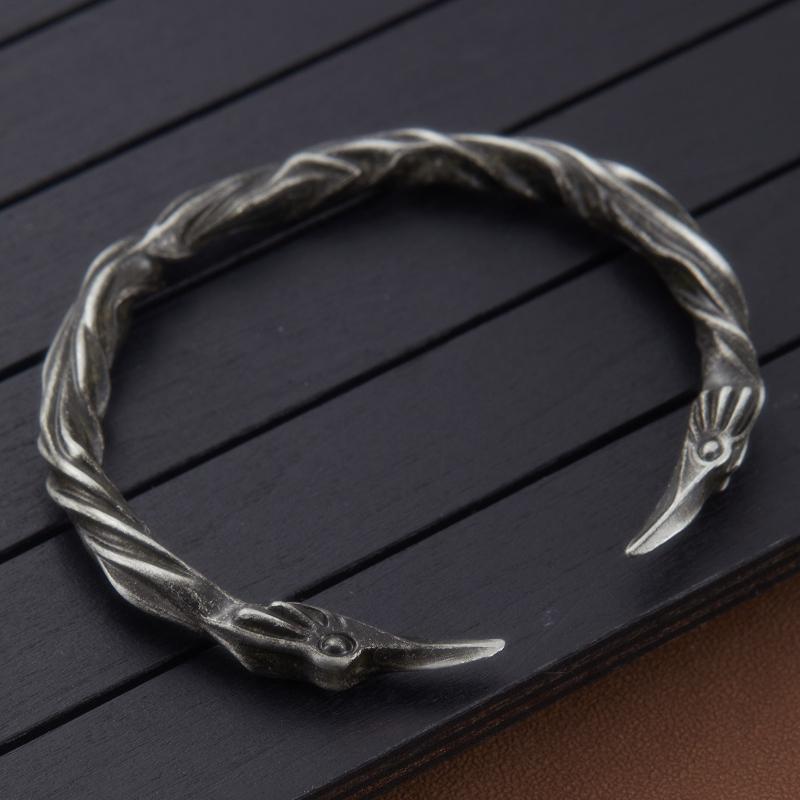 Men's Retro Heavy Industry Design Black Patterned Open Bracelet, Personalized and Creative Holiday Party Accessories