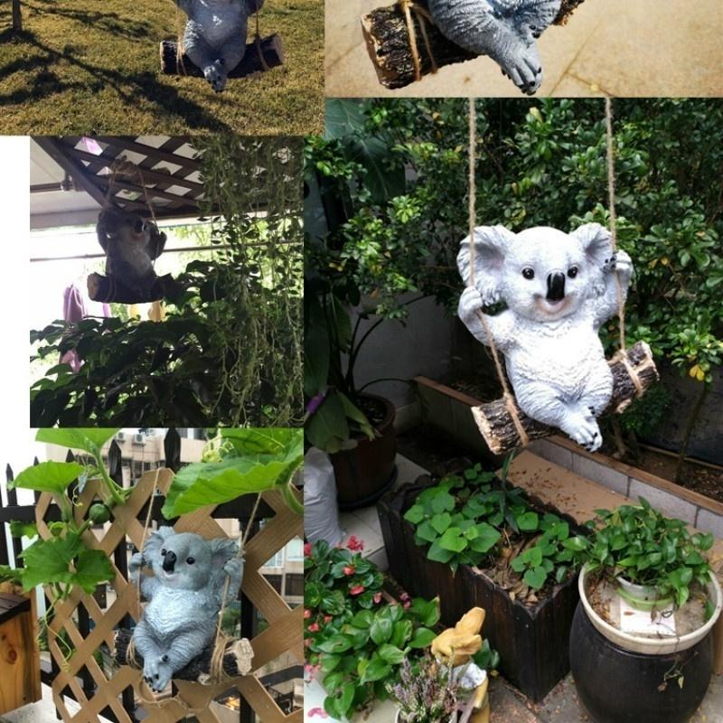 Lovely Swinging Koala Bear Hanging Statue Outdoor Figurines for Patio Yard Garden Decor