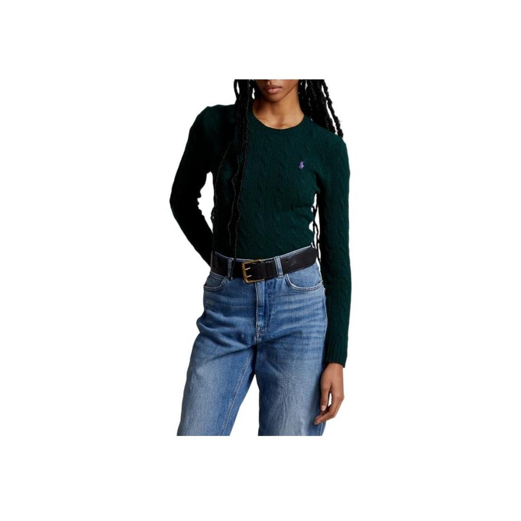 Polo Ralph Lauren Solid Logo Print Crew Neck Pullover Sweater Women sweater Green WMPOSWENC020452