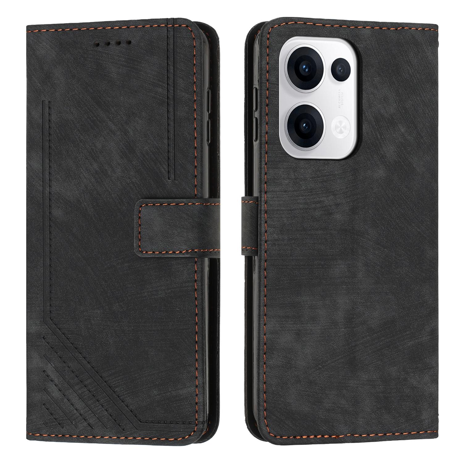 

Для Oppo Reno13 5G (Глобальный) Чехол с тиснеными линиями, кожаный чехол для телефона с подставкой Black