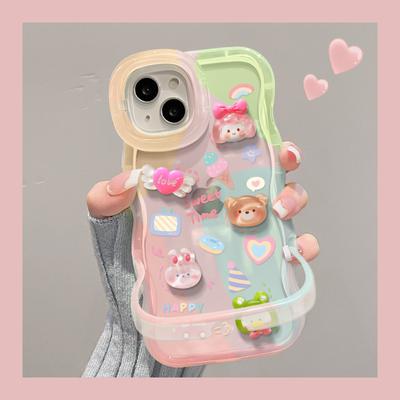 Applicable To Apple 15 Mobile Phone Case iPhone17promax Cute Rabbit Bear Doll 13 Double Bracket 16 Silicone