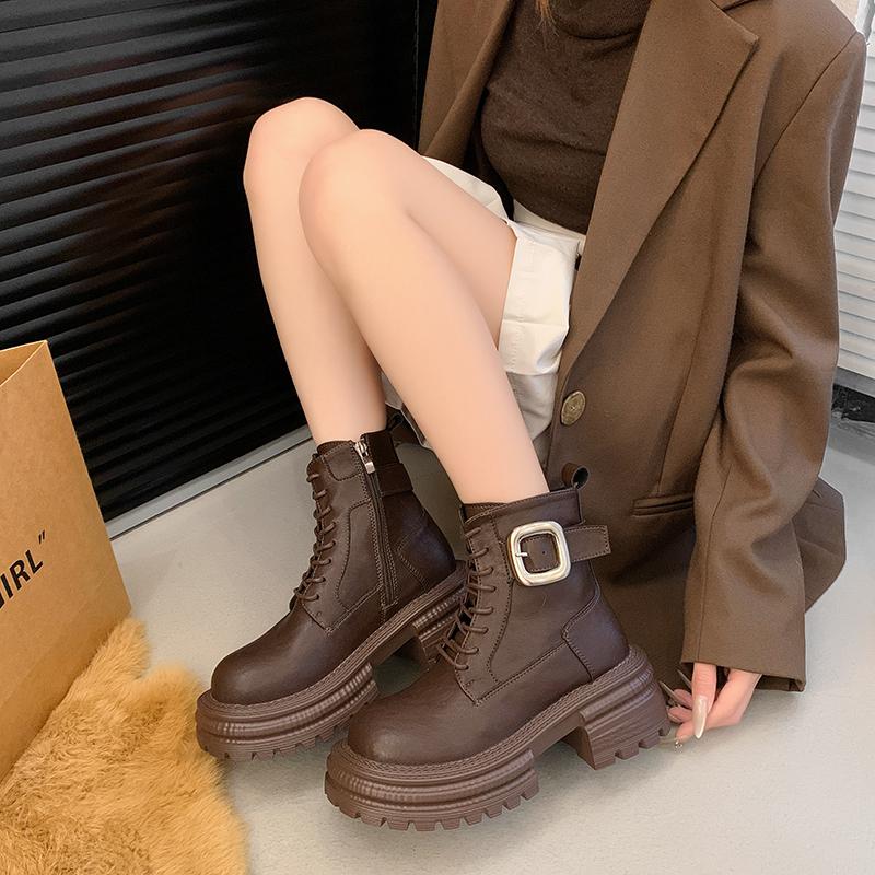 Fashion New Women's Ankle Boots New Designer Lace-up autumn winter 2024 High Quality Outdoors Solid Color Ladies Boots Botines De Mujer