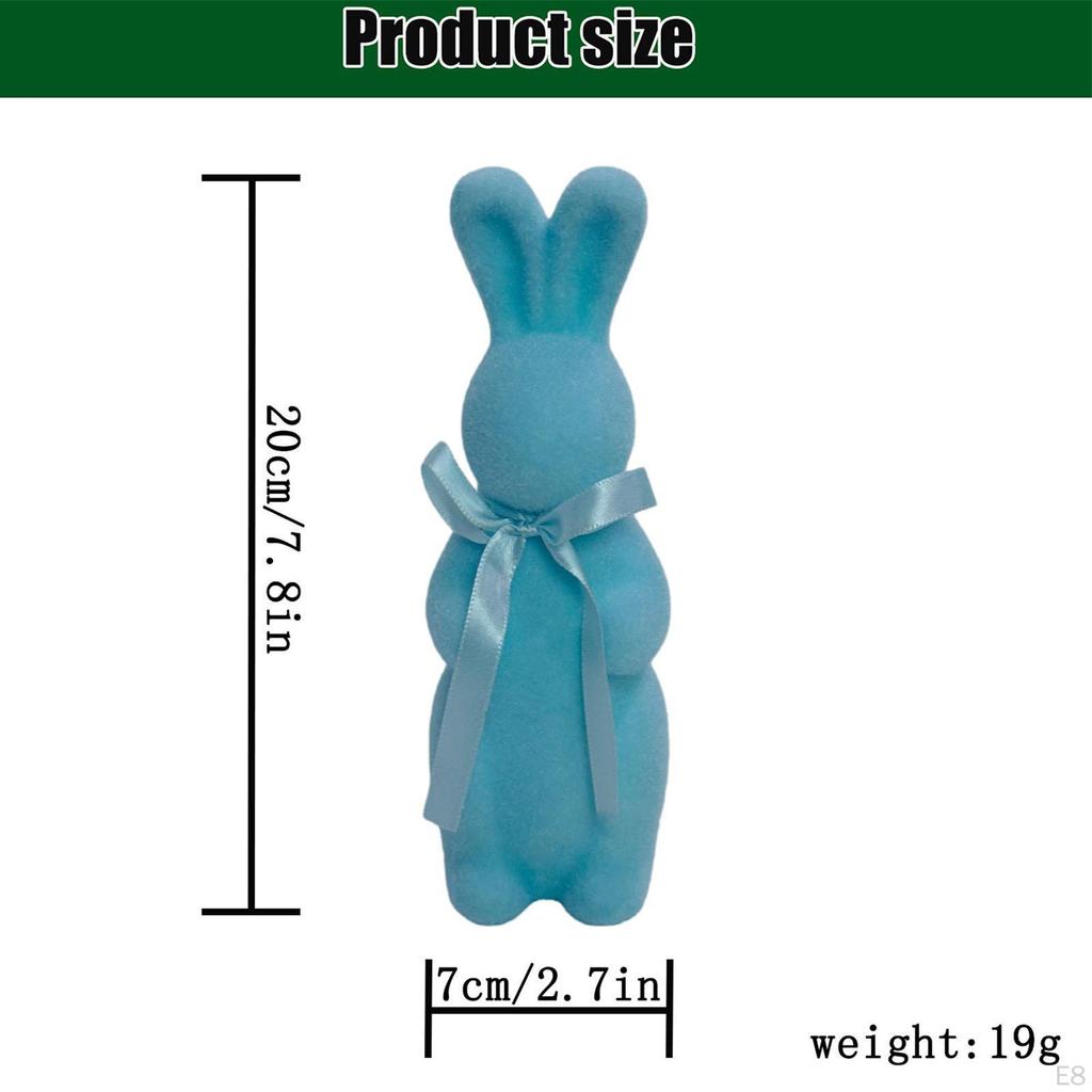 Flocked Easter Bunny Figurine Statue Sculpture with Bowknot for Indoor Desktop